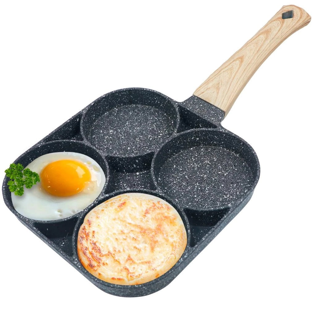  Bobikuke Sartén para huevos, sartén para huevos con tapa,  antiadherente, 4 tazas, sartén para panqueques, sartén para huevos fritos  para desayuno, estufa de gas y compatible con inducción (blanco) : Hogar